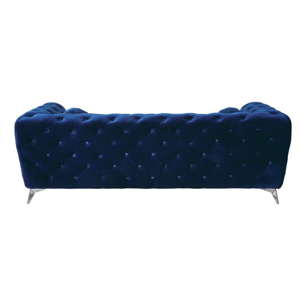 Chesterfield Design Fabric Sofa with Track Arms and Angled Metal Legs Blue