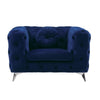 Chesterfield Design Fabric Chair with Track Arms and Angled Metal Legs,Blue