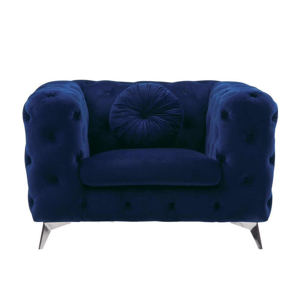 Chesterfield Design Fabric Chair with Track Arms and Angled Metal Legs,Blue