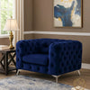 Chesterfield Design Fabric Chair with Track Arms and Angled Metal Legs,Blue