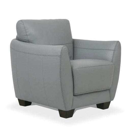 Leather Upholstered Chair with Tapered Block Feet and Flared Arms, Gray