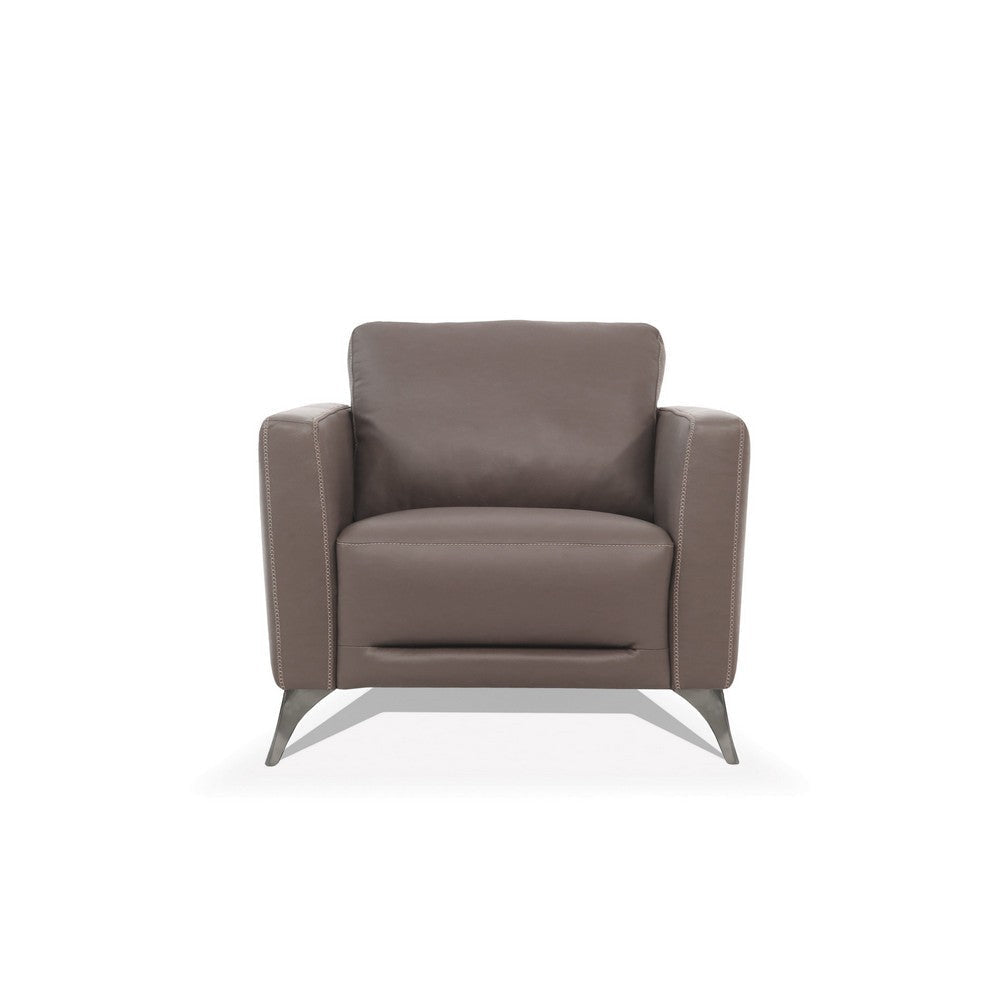 Leather Upholstered Chair with Track Arms and Angled Metal Feet Brown BM221428