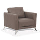 Leather Upholstered Chair with Track Arms and Angled Metal Feet, Brown