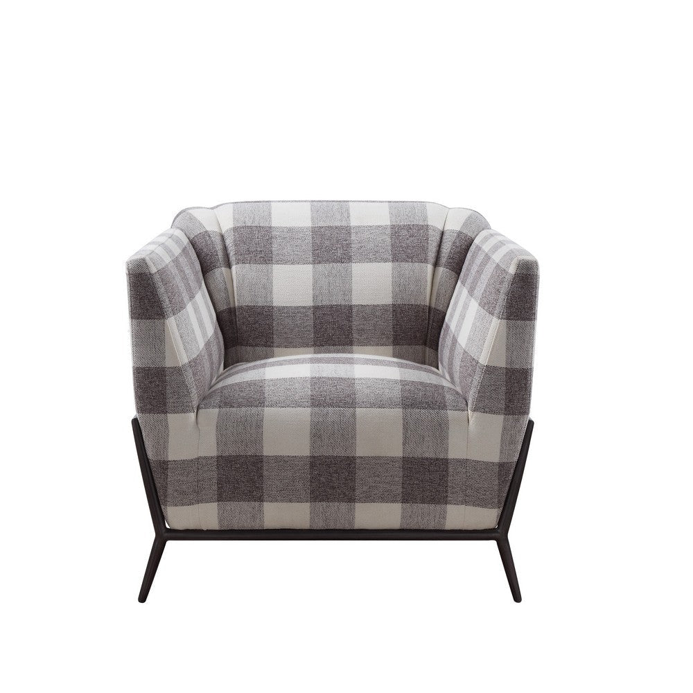 Fabric Accent Chair with Checkered Pattern and Angled Metal Legs Gray By Casagear Home BM221432