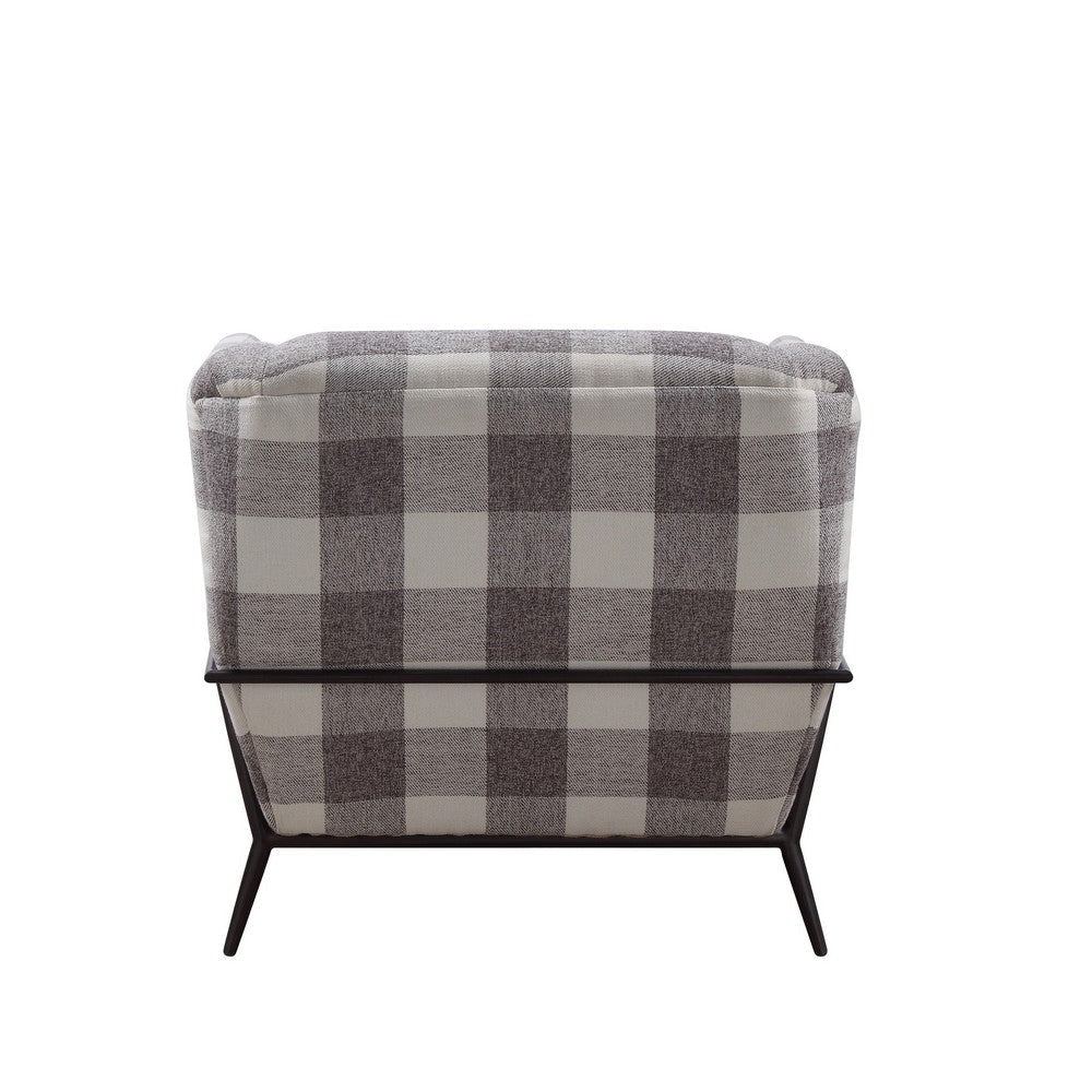 Fabric Accent Chair with Checkered Pattern and Angled Metal Legs Gray By Casagear Home BM221432