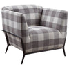 Fabric Accent Chair with Checkered Pattern and Angled Metal Legs, Gray By Casagear Home