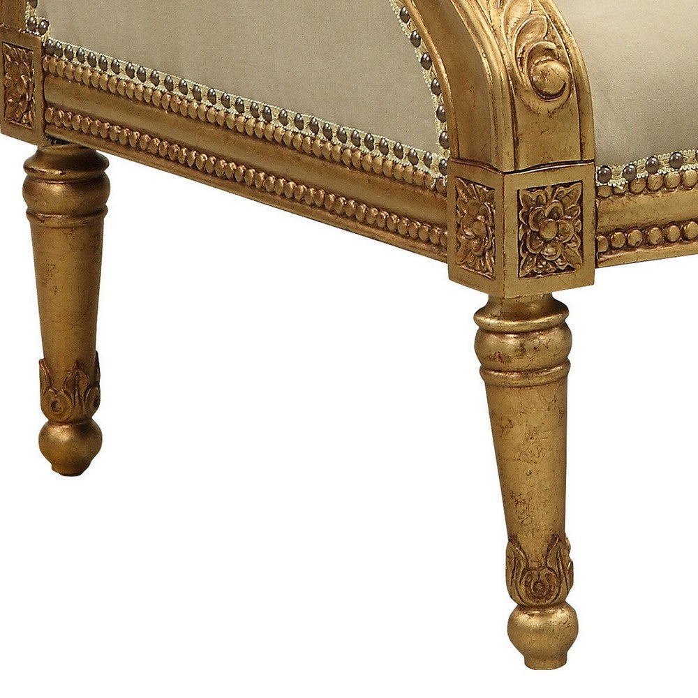 Wooden Chair with Fabric Padded Seat and Backrest Gold BM221475