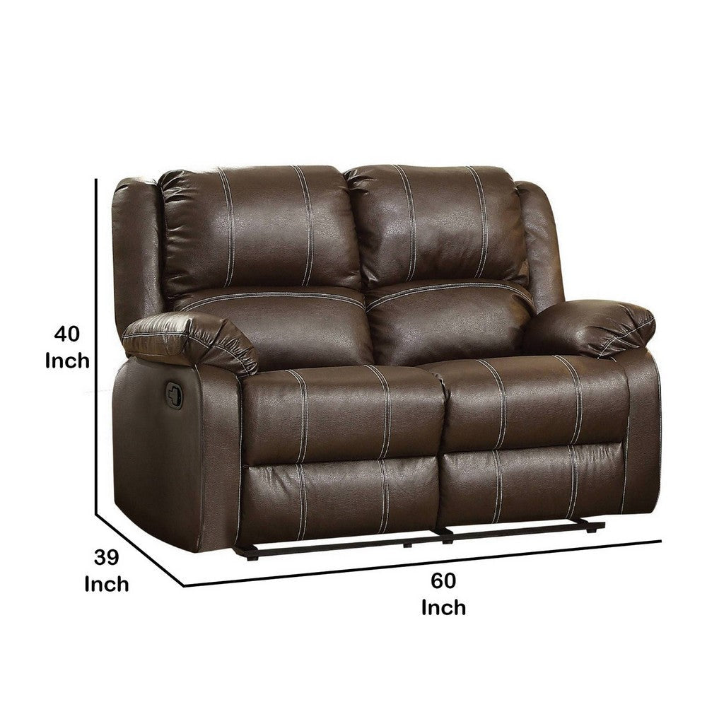 Leatherette Upholstered Recliner Loveseat with Split Tufted Backrest Brown By Casagear Home BM221481