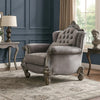 Traditional Fabric Upholstered Wooden Chair with Tufted Details, Gray