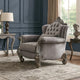 Traditional Fabric Upholstered Wooden Chair with Tufted Details, Gray