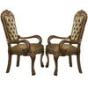 Leatherette Upholstered Arm Chair with Intricate Carvings, Set of 2, Gold