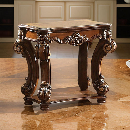 Royal Wood Side Table | Intricately Carved Body | Brown
