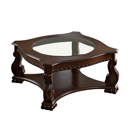 Wood & Glass Coffee Table | Rivet Accents | Brown