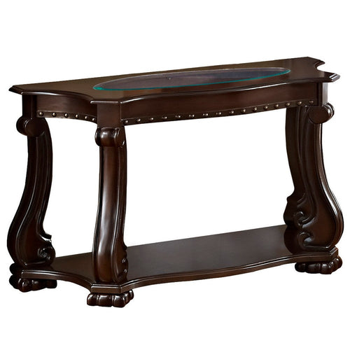 Traditional Wood & Glass Sofa Table | Rivet Accents | Brown