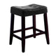 Wooden Stools with Saddle Seat and Button Tufts, Set of 2, Black and Brown
