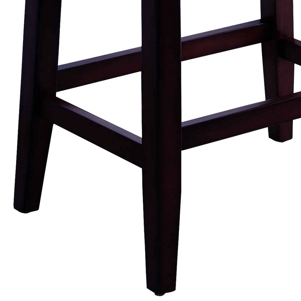 Wooden Stools with Saddle Seat and Button Tufts, Set of 2, Black and Brown