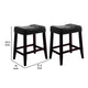 Wooden Stools with Saddle Seat and Button Tufts, Set of 2, Black and Brown
