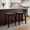 Wooden Stools with Saddle Seat and Button Tufts, Set of 2, Black and Brown