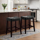 Wooden Stools with Saddle Seat and Button Tufts, Set of 2, Black and Brown