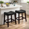 Wooden Stools with Saddle Seat and Button Tufts, Set of 2, Black and Brown