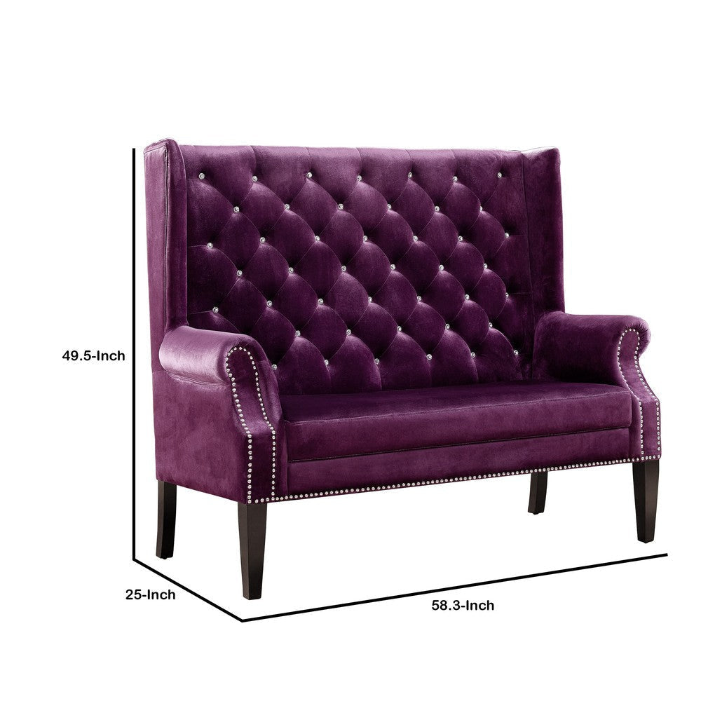 Fabric Upholstered Loveseat with Button Tufted Tall Backrest Purple By Casagear Home BM221606