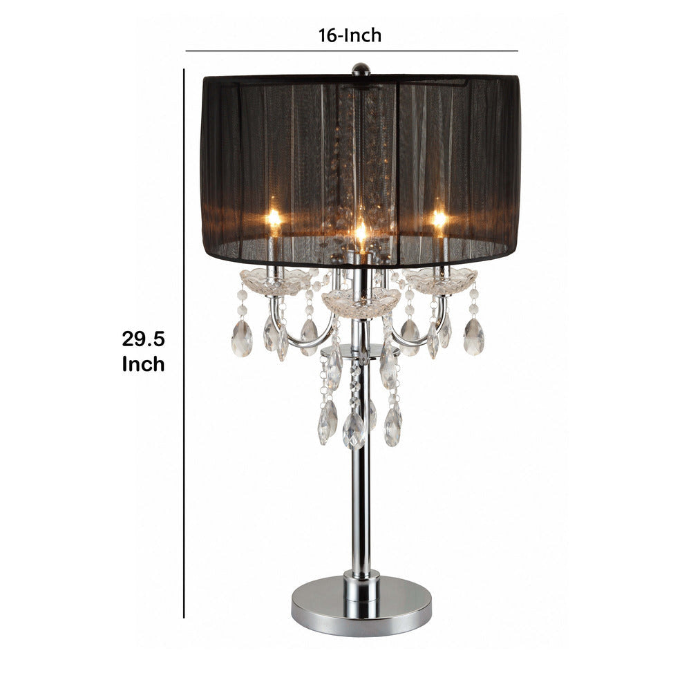 Metal Chandelier Table Lamp | Crystal Accent | Set of 2 | Black & Chrome BM221626