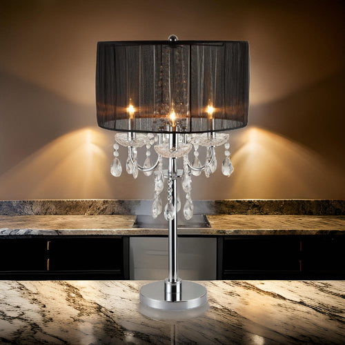 Metal Chandelier Table Lamp | Crystal Accent | Set of 2 | Black & Chrome