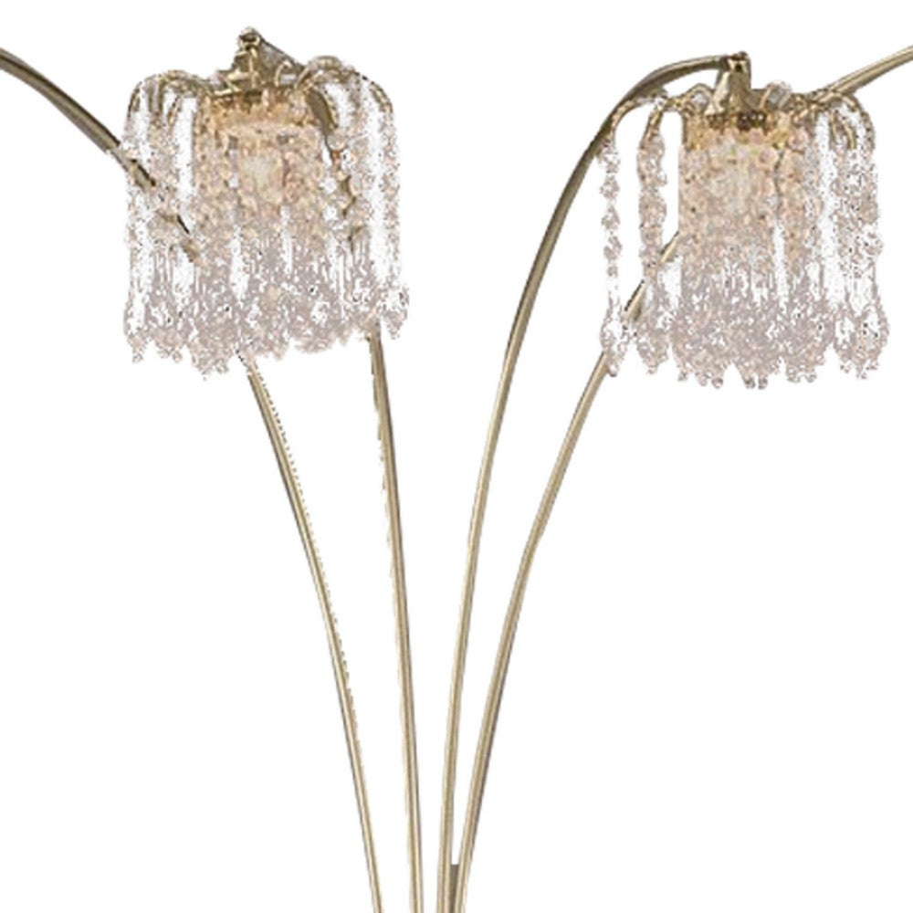 Metal Arc Floor Lamp | 4 Hanging Crystal Lights | Black & Gold