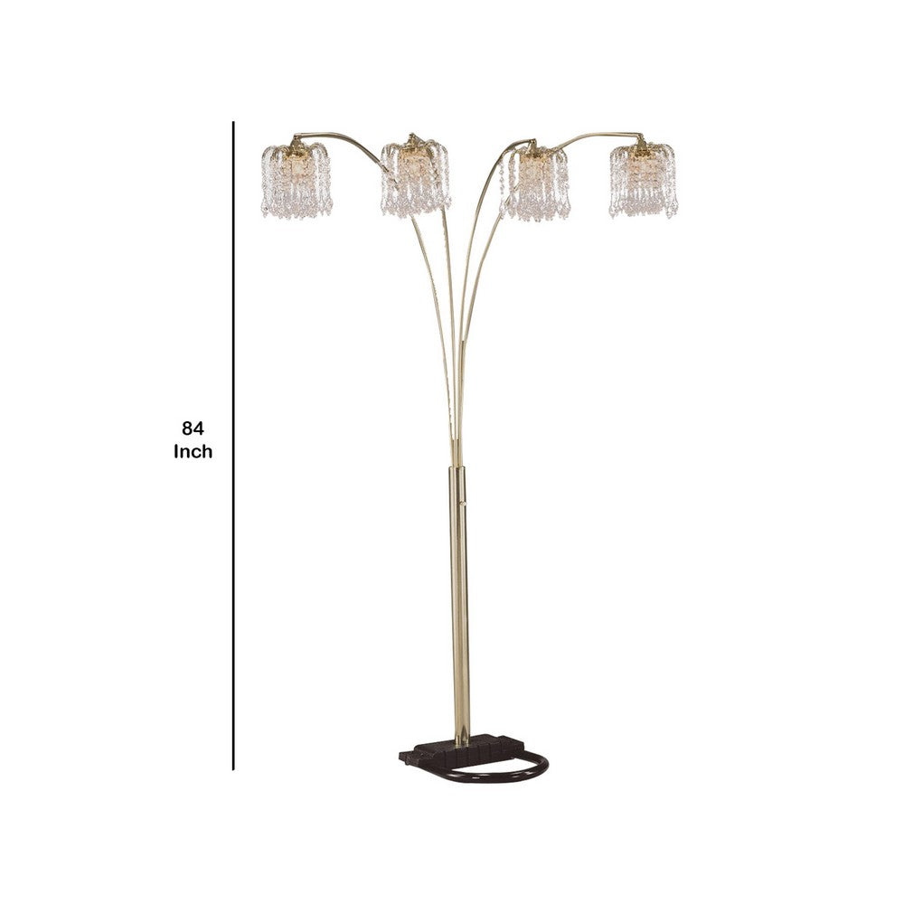 Metal Arc Floor Lamp | 4 Hanging Crystal Lights | Black & Gold
