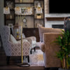 Metal Arc Floor Lamp | 4 Hanging Crystal Lights | Black & Gold