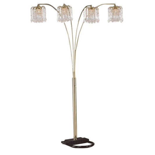 Metal Arc Floor Lamp | 4 Hanging Crystal Lights | Black & Gold
