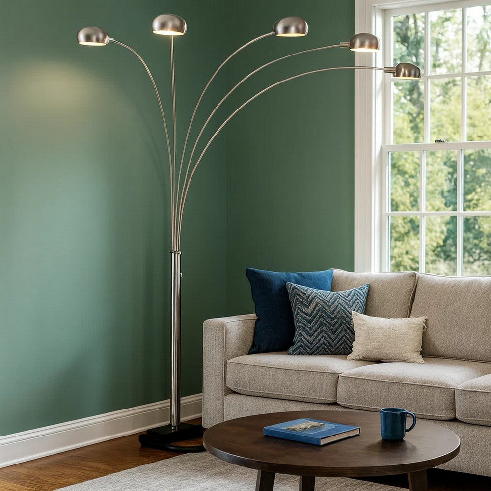 Contemporary Arched Metal Floor Lamp | 5 Lights | Black & Silver