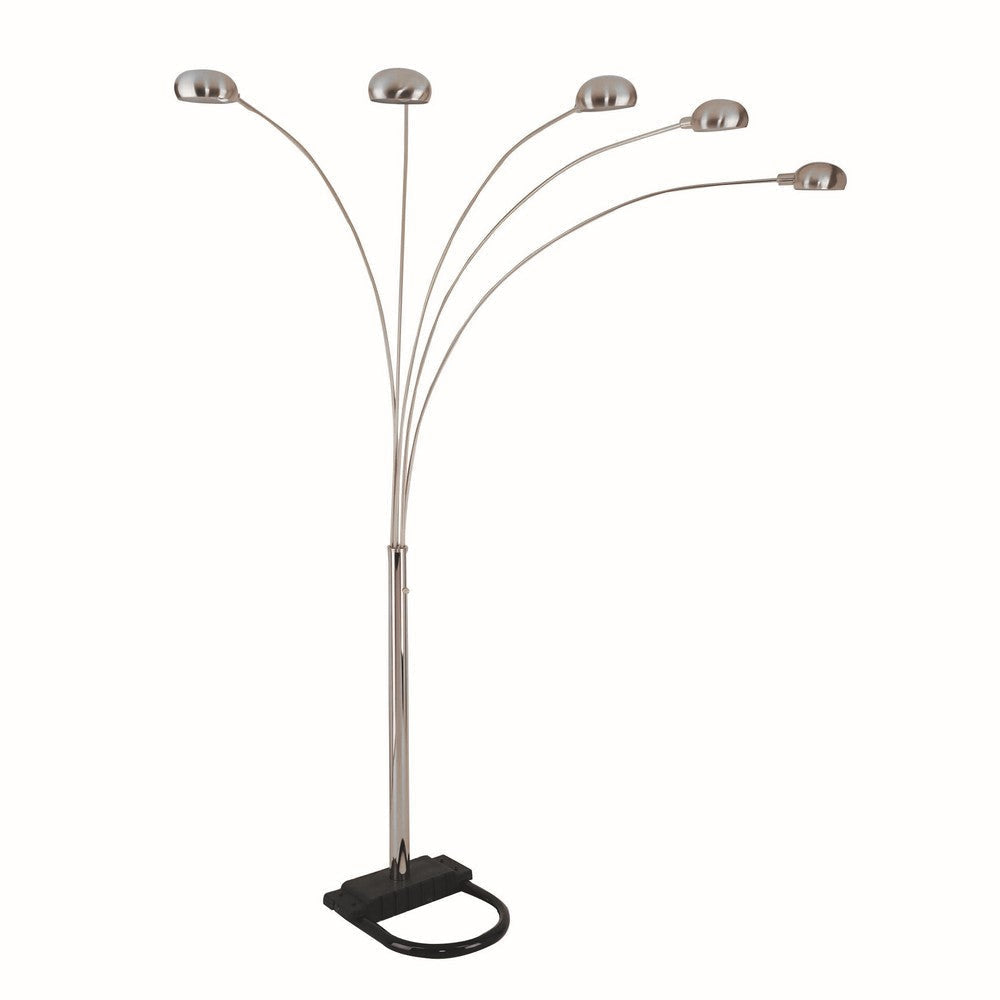 Contemporary Arched Metal Floor Lamp | 5 Lights | Black & Silver