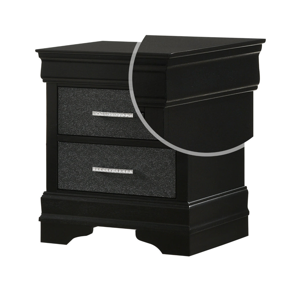 2 Drawer Wooden Nighstand with Horizontal Pull and Studded Accent, Black By  Casagear Home