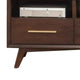3 Drawer Transitional TV Console with 3 Open Compartments, Walnut Brown
