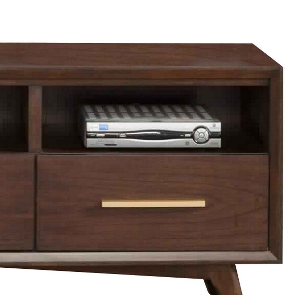 3 Drawer Transitional TV Console with 3 Open Compartments, Walnut Brown