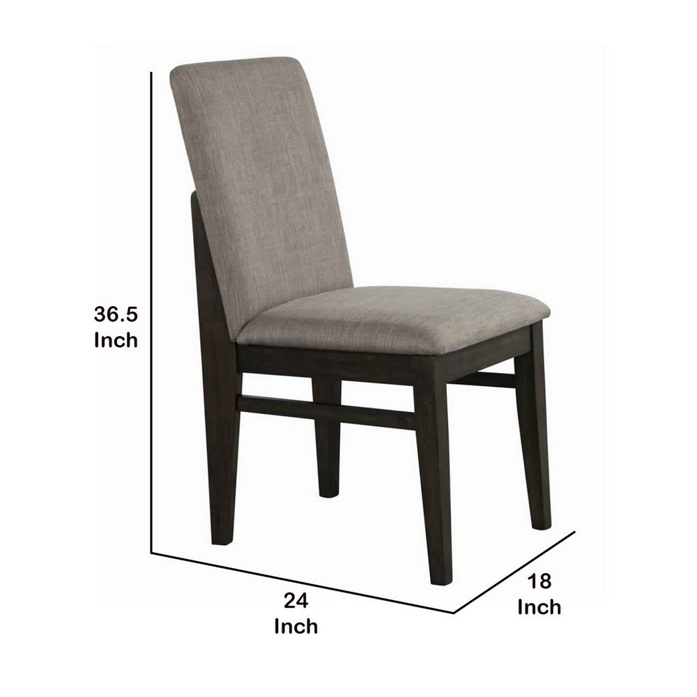 Fabric Upholstered Side Chair with Tapered Legs, Set of 2, Gray and Brown