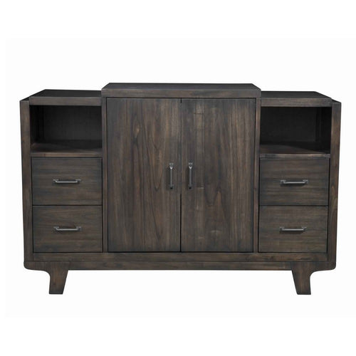 5 Drawer Transitional Wooden Server with 2 Door Compartment, Brown