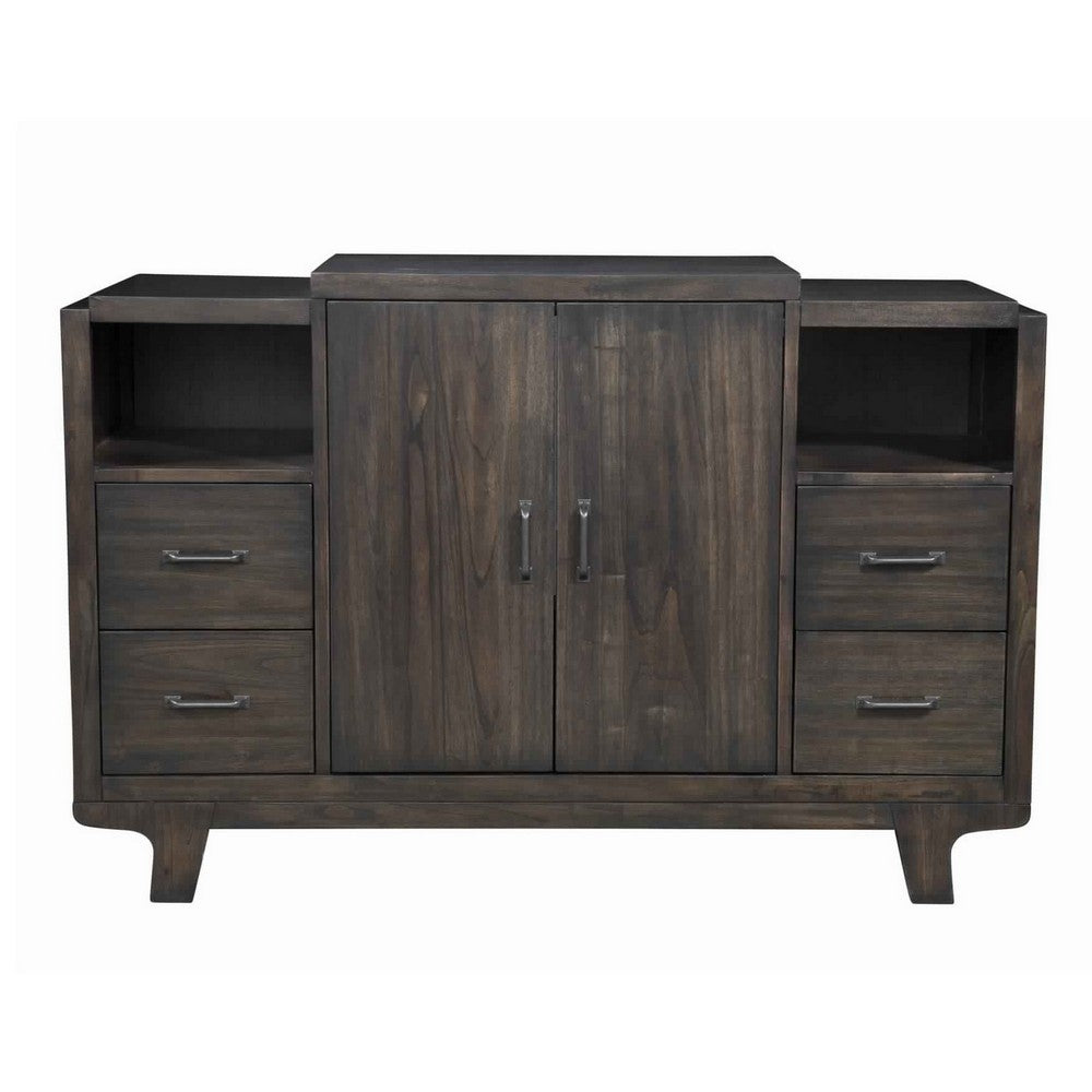 5 Drawer Transitional Wooden Server with 2 Door Compartment, Brown