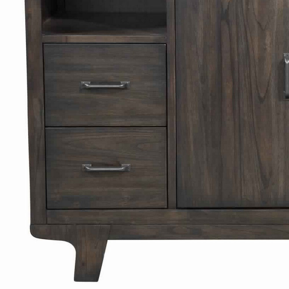 5 Drawer Transitional Wooden Server with 2 Door Compartment, Brown