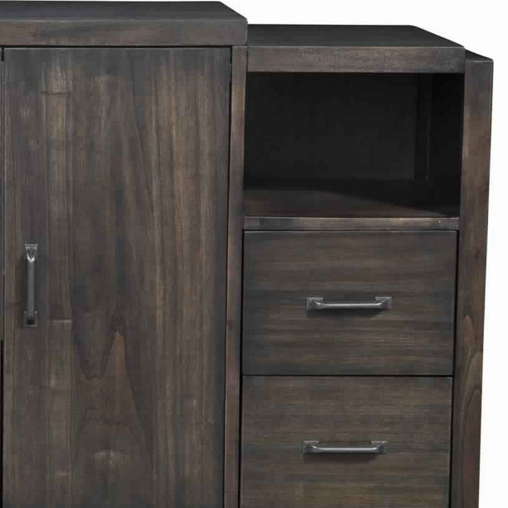 5 Drawer Transitional Wooden Server with 2 Door Compartment, Brown