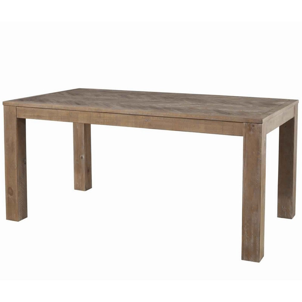 Rectangular Wooden Dining Table with Block Legs, Weathered Brown By Casagear Home