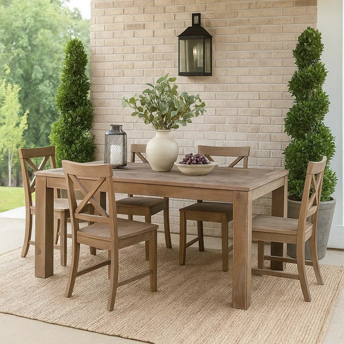 Rectangular Wood Dining Table | Block Legs | Weathered Brown