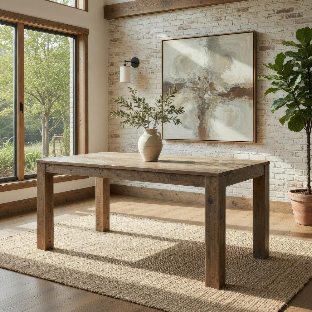 Rectangular Wood Dining Table | Block Legs | Weathered Brown