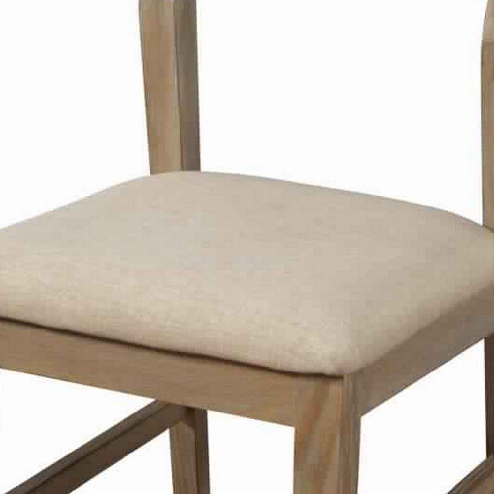 Fabric Upholstered Side Chair with Slatted Back, Set of 2, Beige and Brown