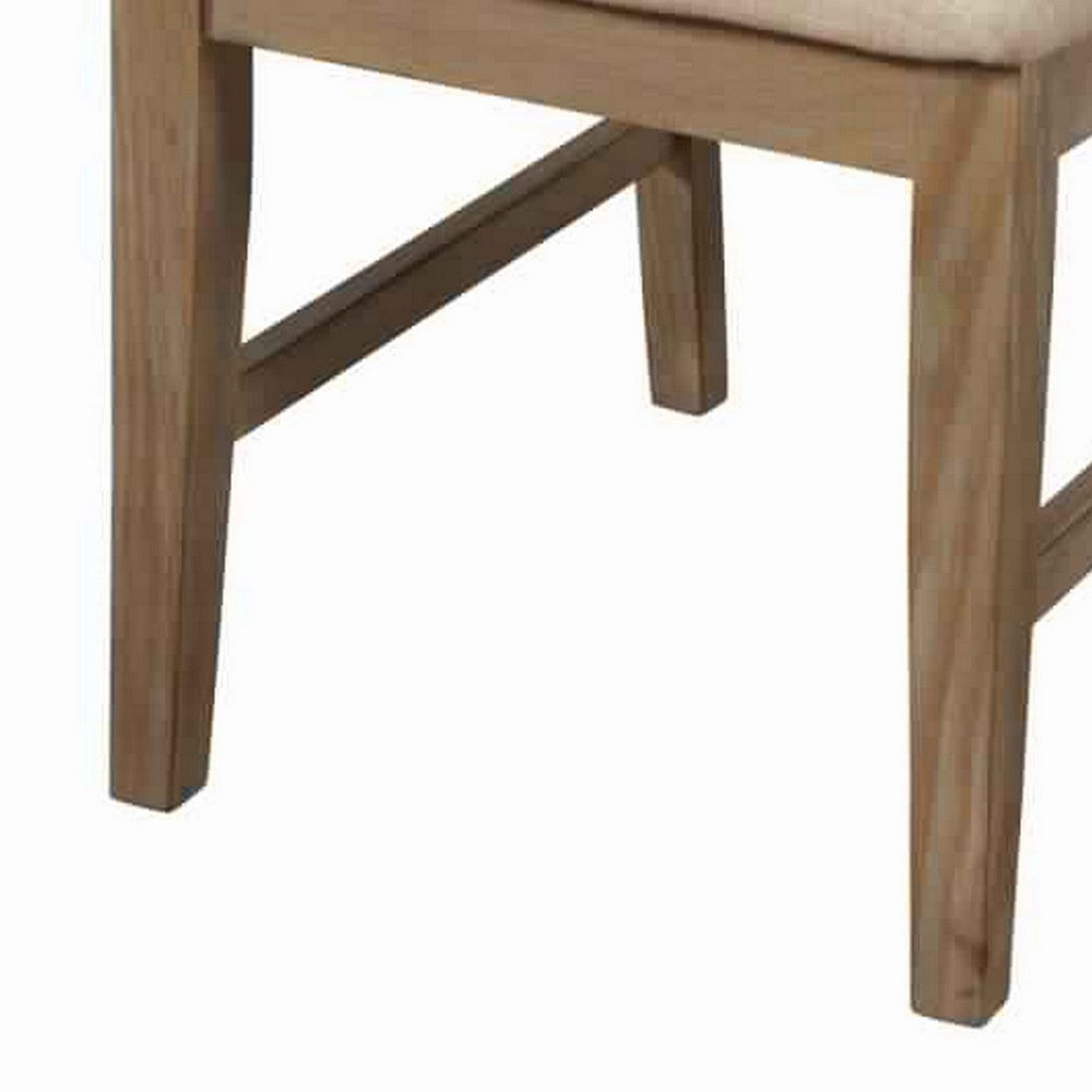 Fabric Upholstered Side Chair with Slatted Back, Set of 2, Beige and Brown
