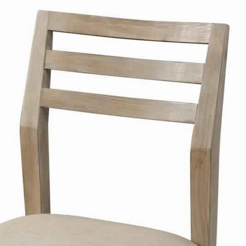 Fabric Upholstered Side Chair with Slatted Back, Set of 2, Beige and Brown
