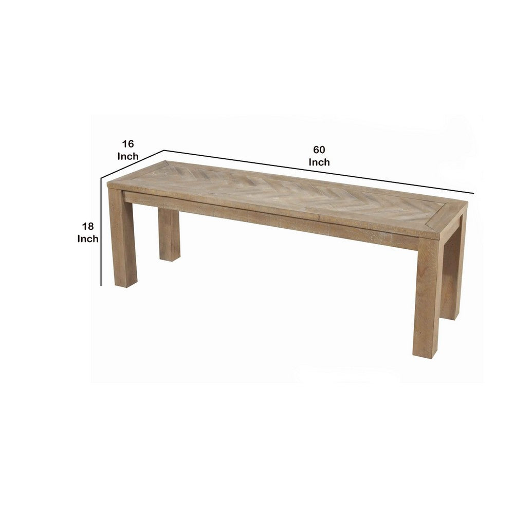Rectangular Wooden Dining Bench with Block Legs, Weathered Brown