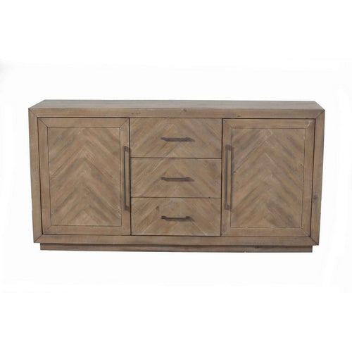 3 Drawer Herringbone Front Wooden Server with 2 Doors, Brown