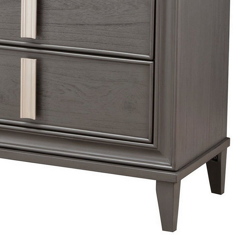 6 Drawer Transitional Style Wood Dresser with Metal Pulls, Gray